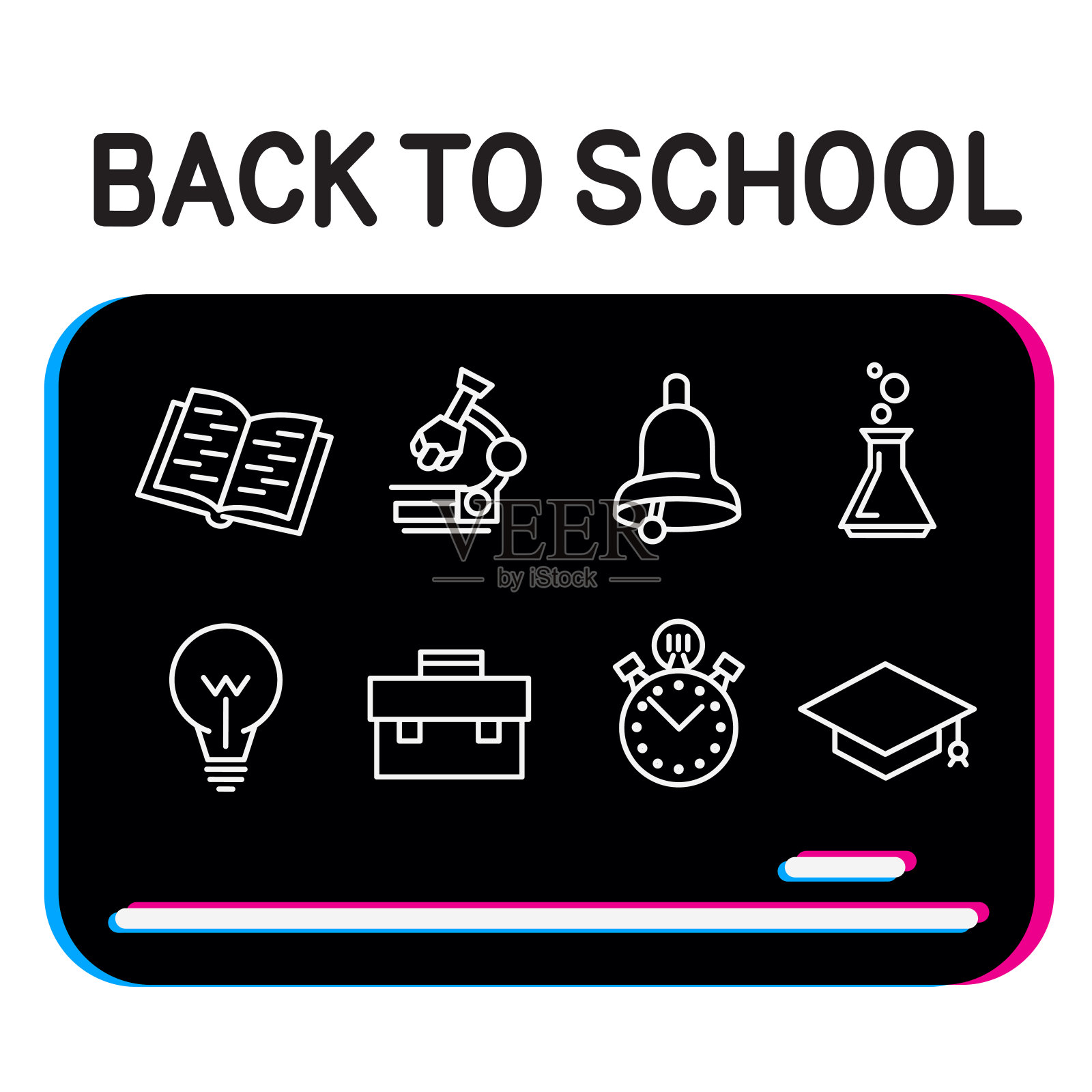 回到学校黑板上的教育图标插画图片素材