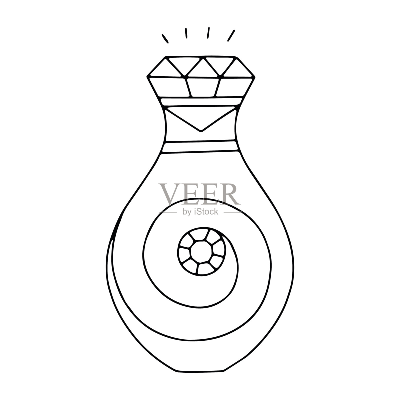 矢量手画瓶魔法药水轮廓涂鸦图标。Flask with magic potion sketch illustration for print, web, mobile and infographic isolated on white background插画图片素材