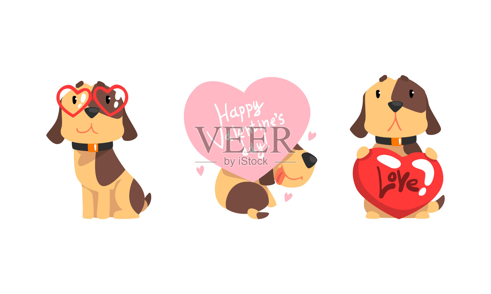 有趣的杰克罗素梗狗红色情人节心向量集设计元素图片
