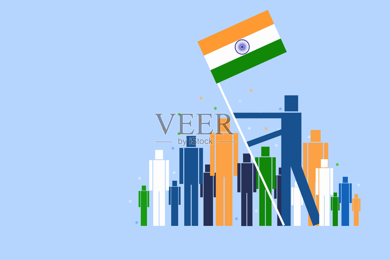 人们升起印度三色旗。印度独立日的概念插画图片素材