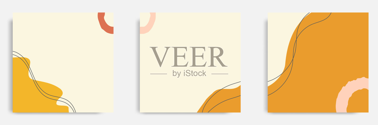 集合抽象的有机流体笔刷背景模板和布局在多用途的正方形形状的网页和打印，横幅，覆盖在橙色桃子粉彩颜色插画图片素材