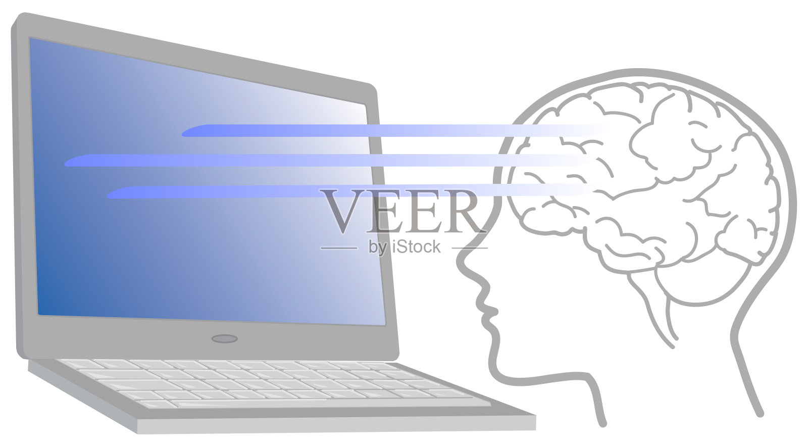 电脑使用对大脑、向量的影响插画图片素材