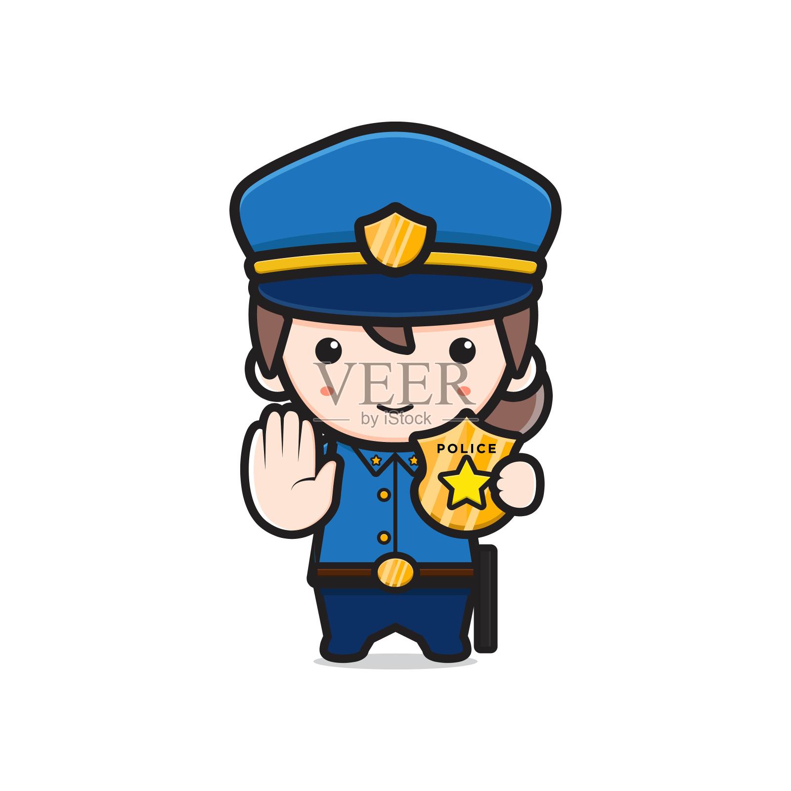 可爱的警察展示身份卡通图标插图。设计元素图片