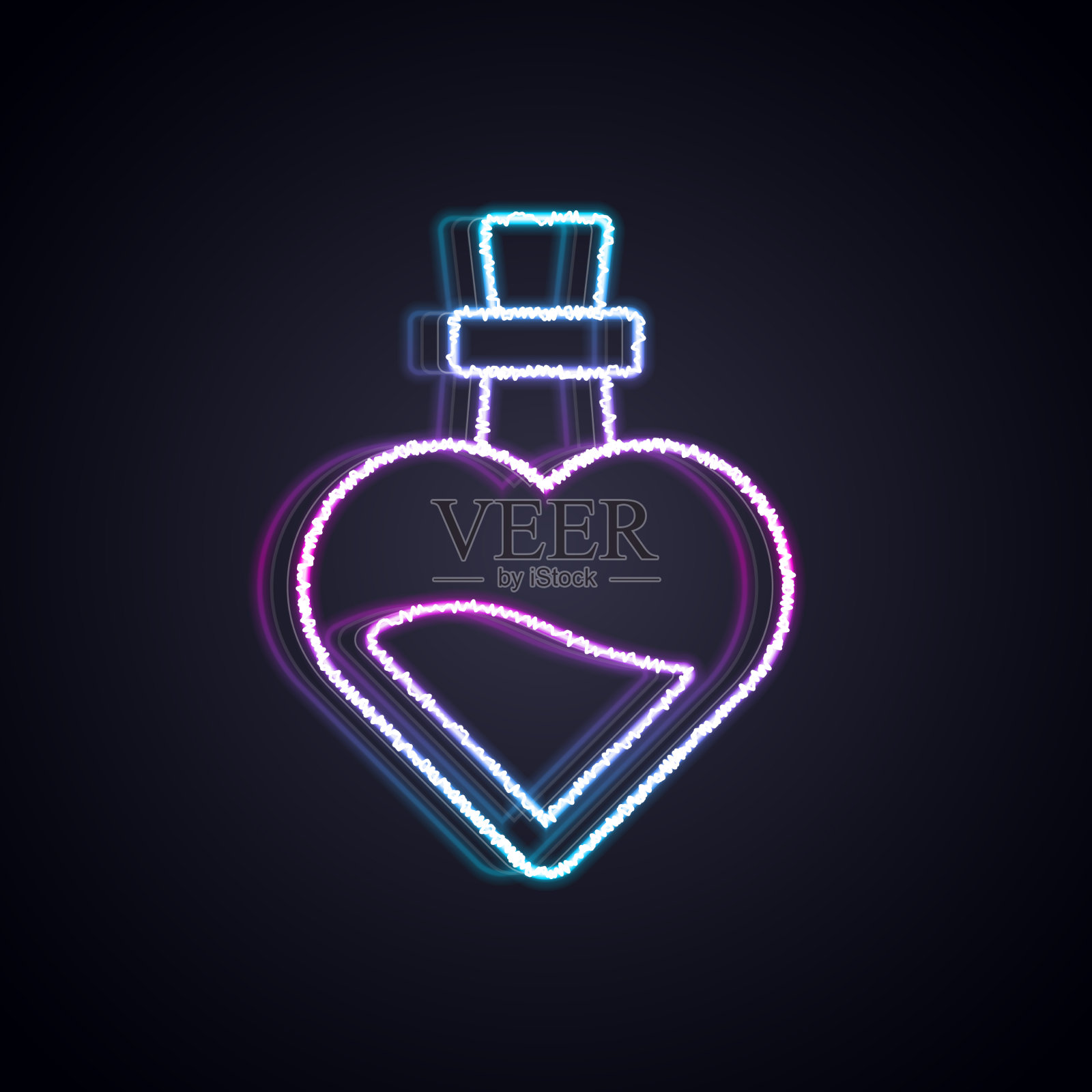 发光的霓虹灯线瓶与爱情魔药图标插画图片素材