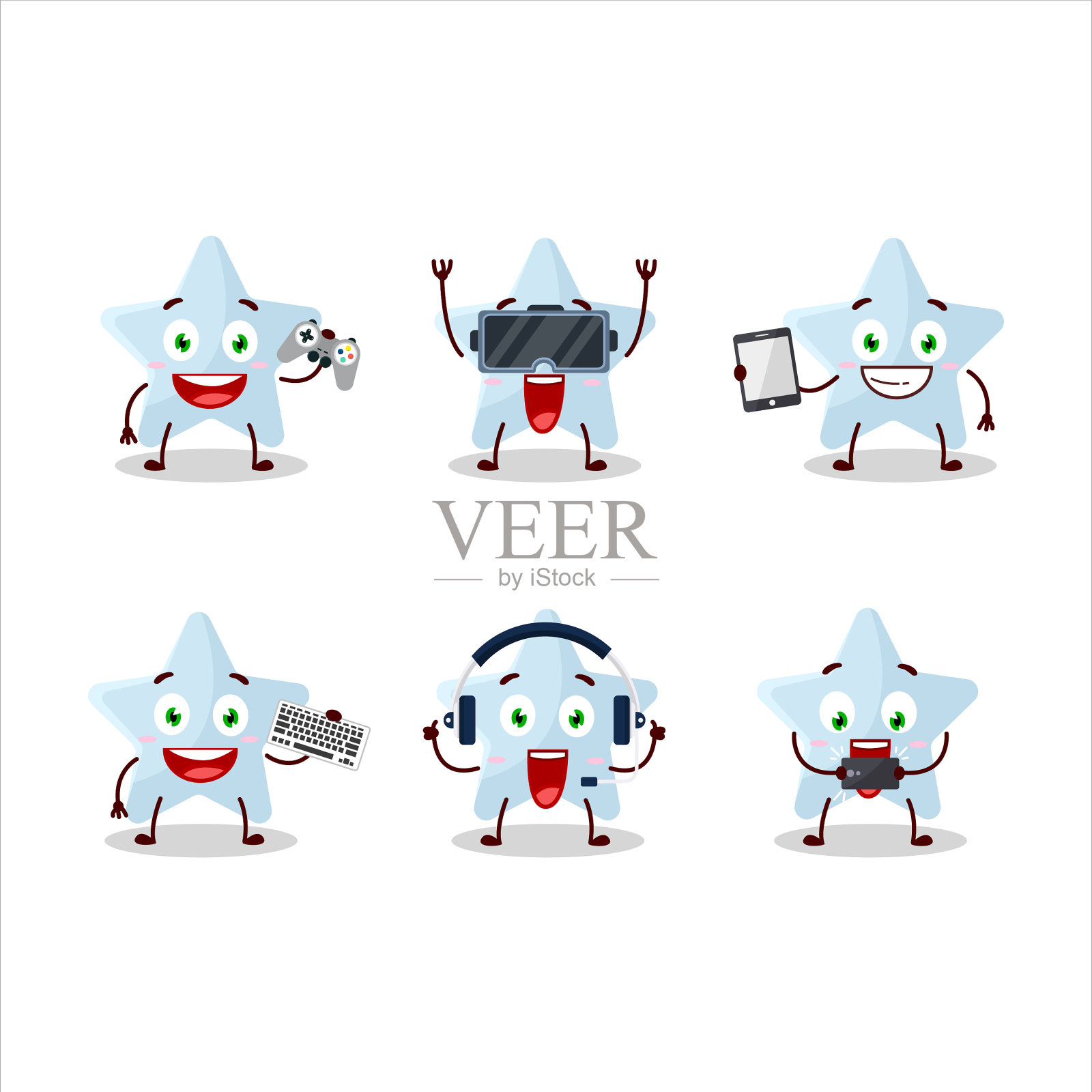 蓝星卡通人物正在玩游戏插画图片素材