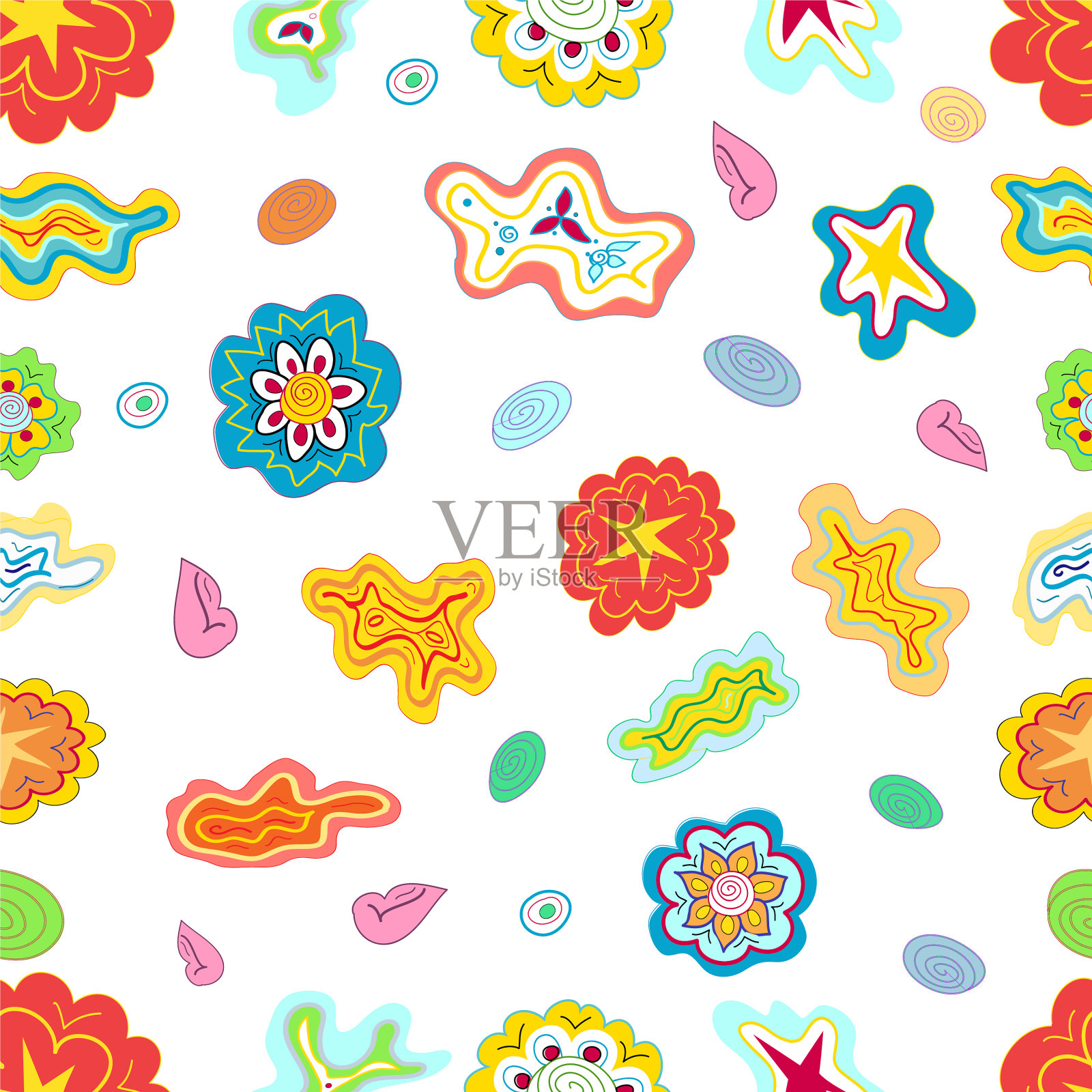 无缝图案风格化花星星云插画图片素材