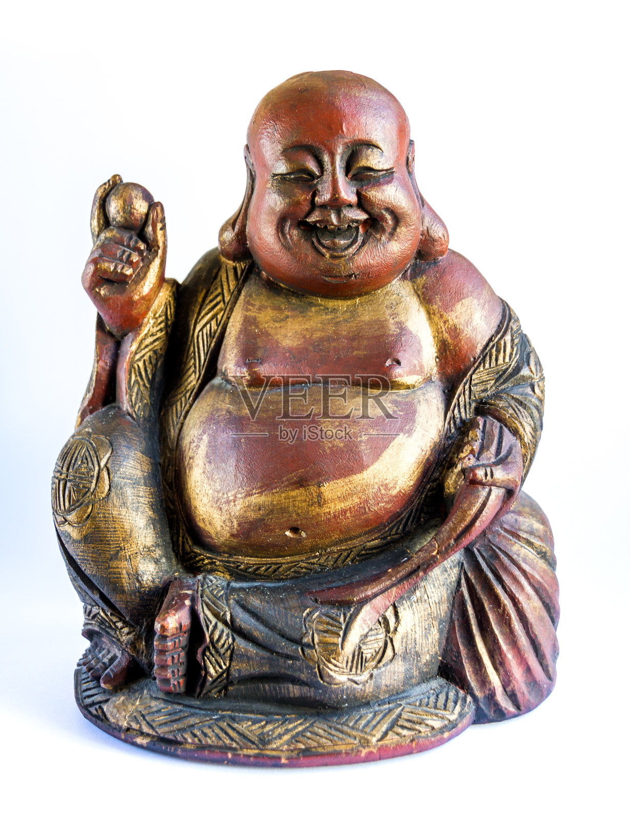 白色背景上的中国传统木制佛像照片摄影图片