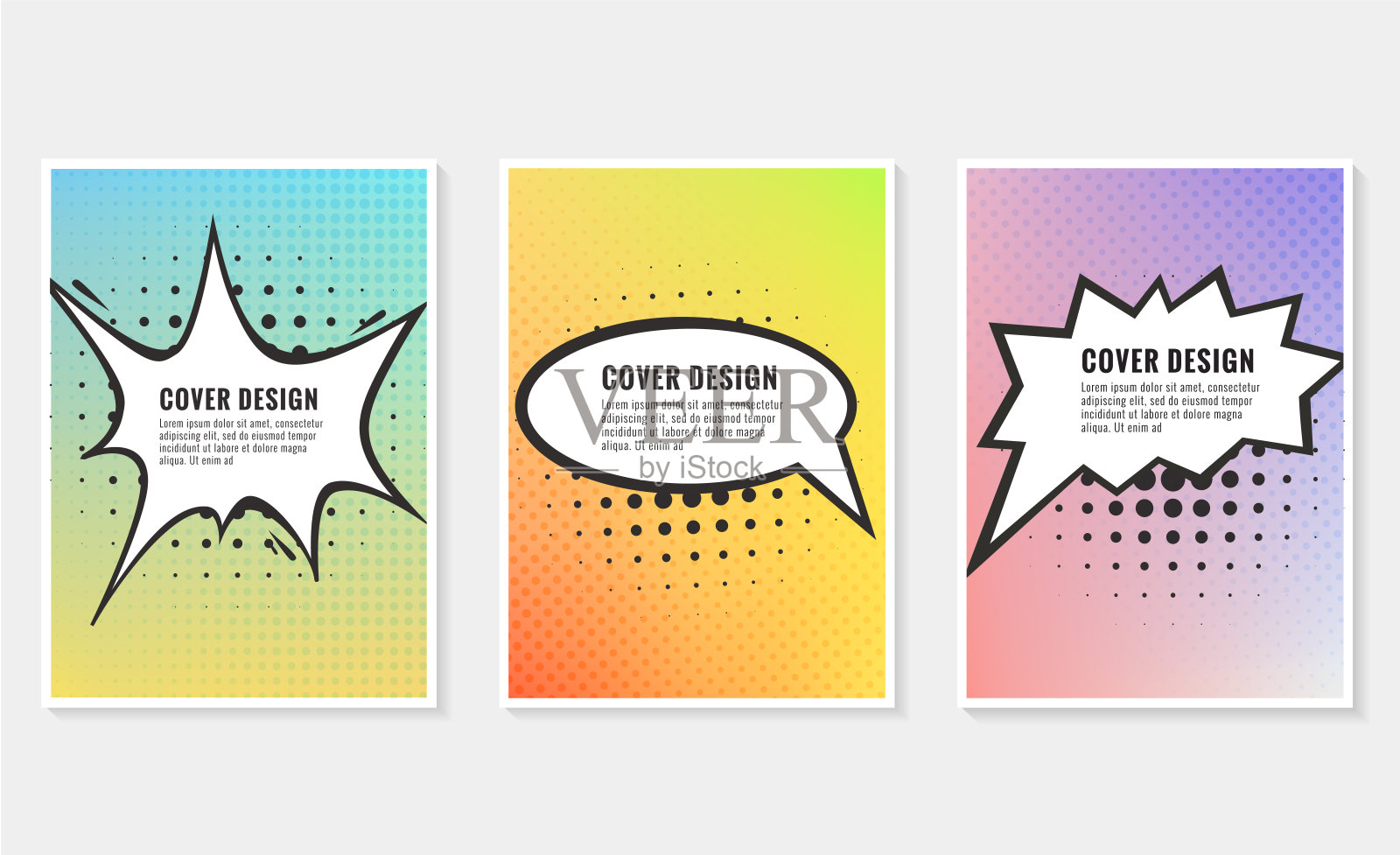 嘭，丰富多彩的语言泡泡和爆炸的波普艺术风格。漫画书的设计元素。矢量图设计模板素材