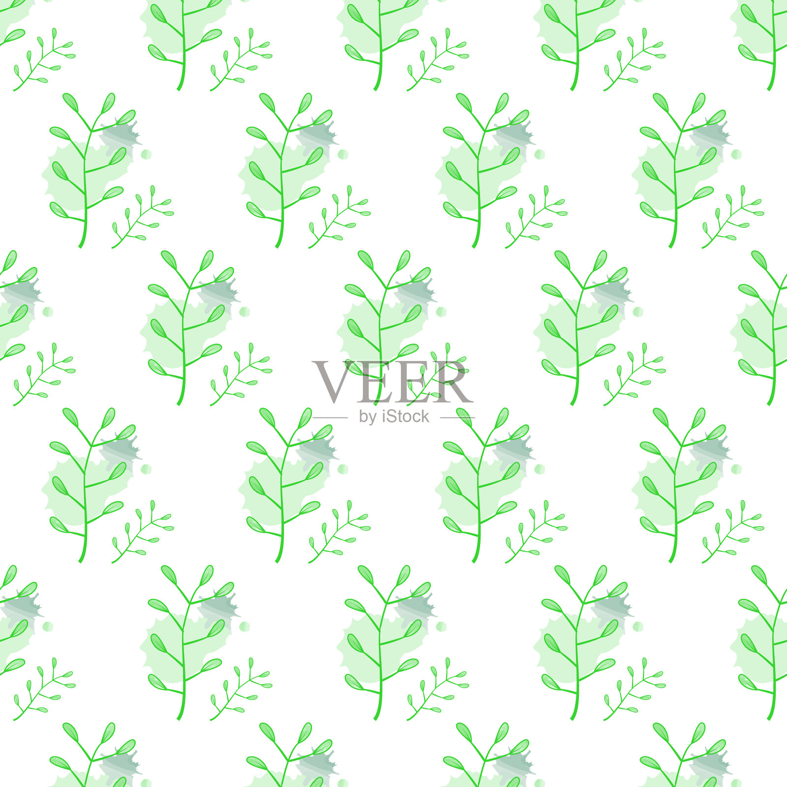 绿色水彩花卉无缝图案设计插画图片素材