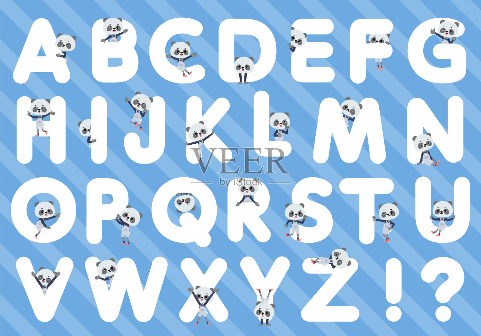 一套用字母设计的熊猫男孩插画图片素材