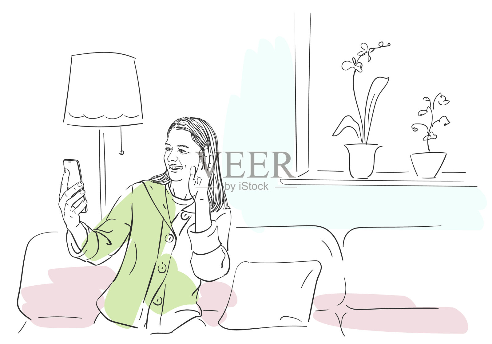 一个女人在用智能手机视频通话设计元素图片