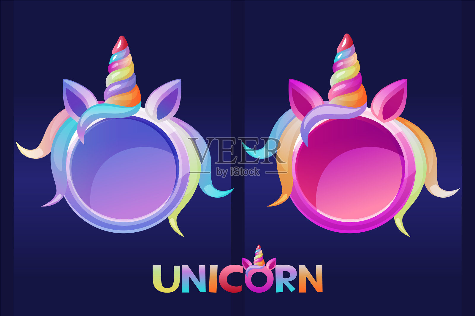 圆形独角兽框架卡通空白化身插画图片素材