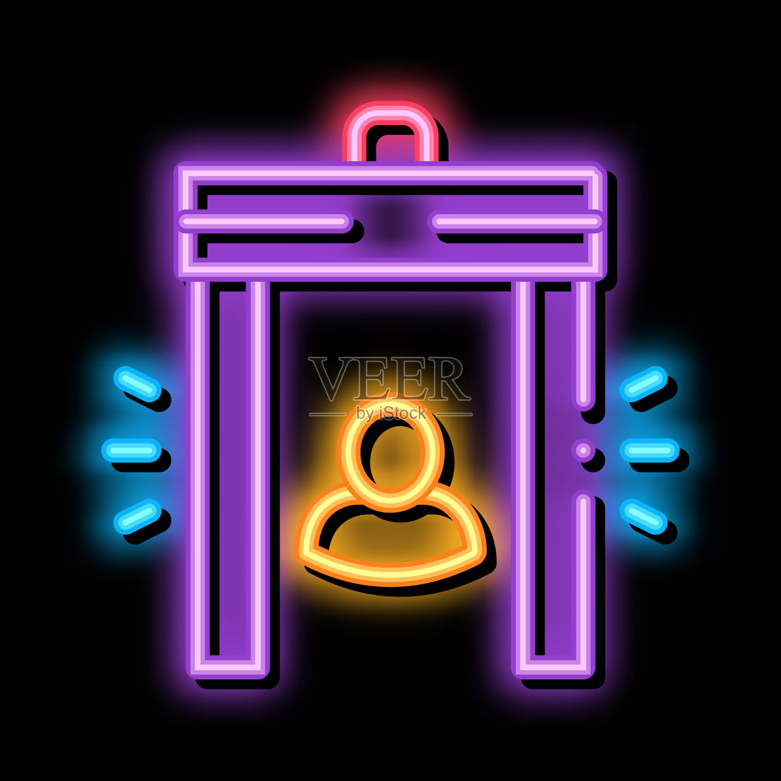 机场全身扫描仪系统霓虹灯闪烁图标插画图片素材