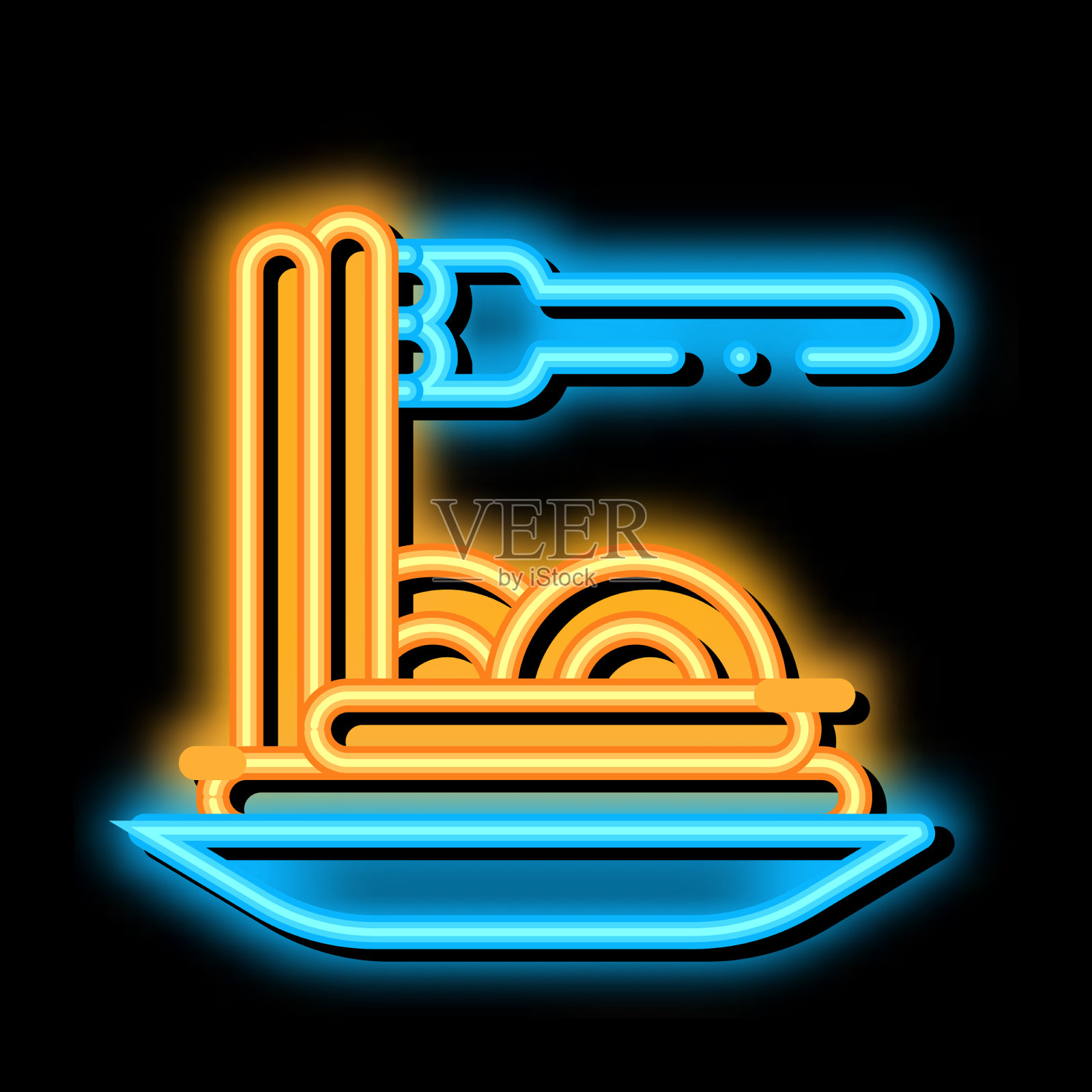 意大利面菜霓虹辉光图标插画图片素材