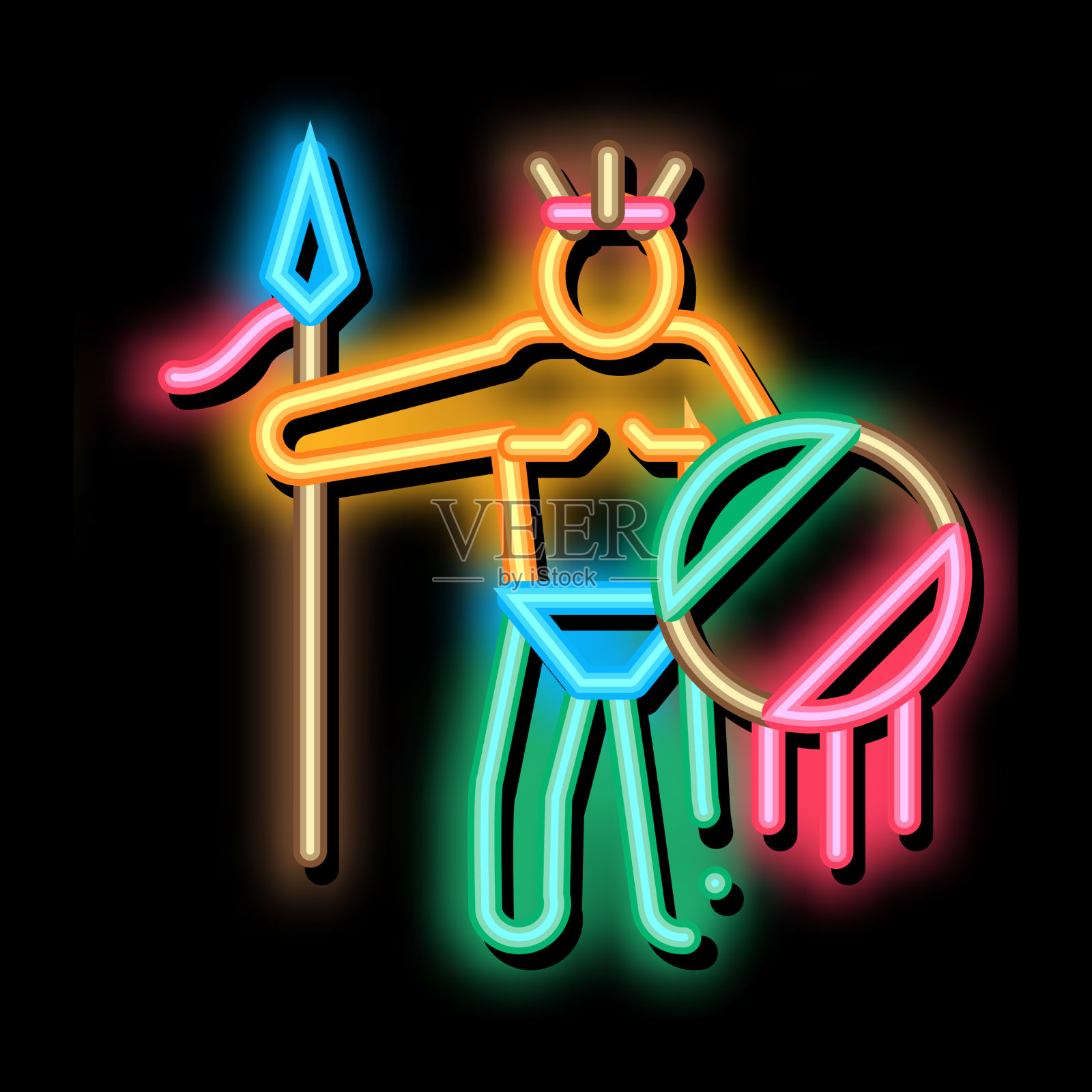 阿兹特克人用矛和盾的轮廓插画图片素材