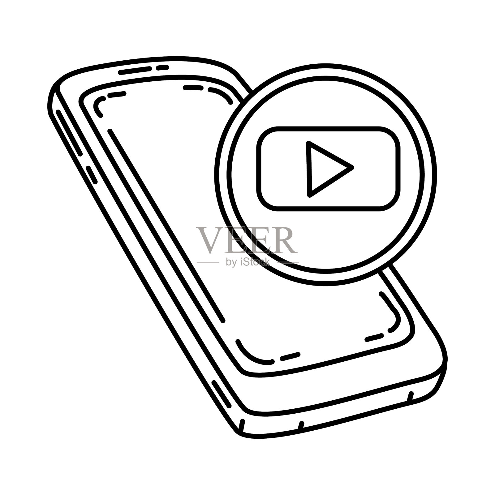 YouTube图标涂鸦手绘或轮廓图标图标素材