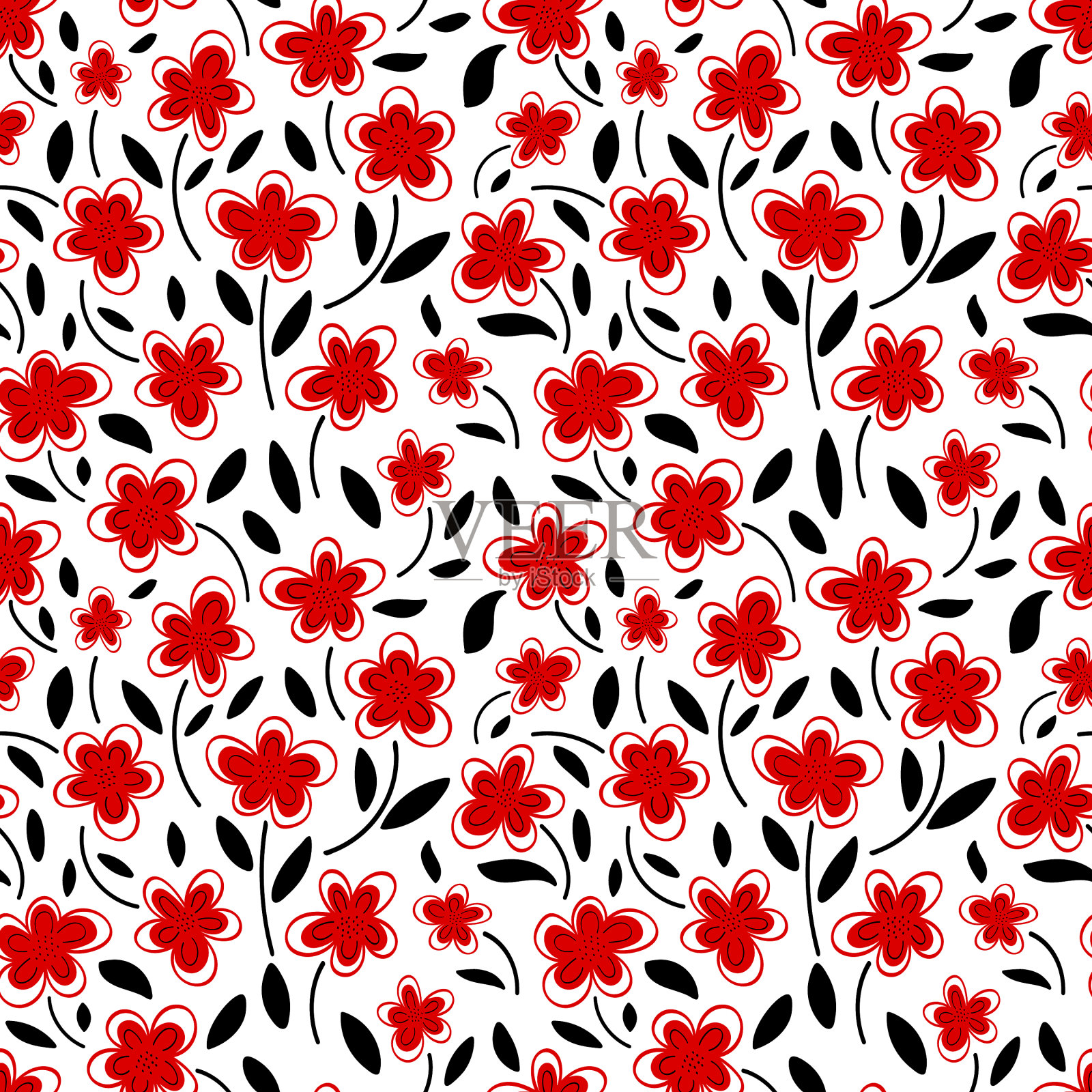 红花无缝花纹插画图片素材