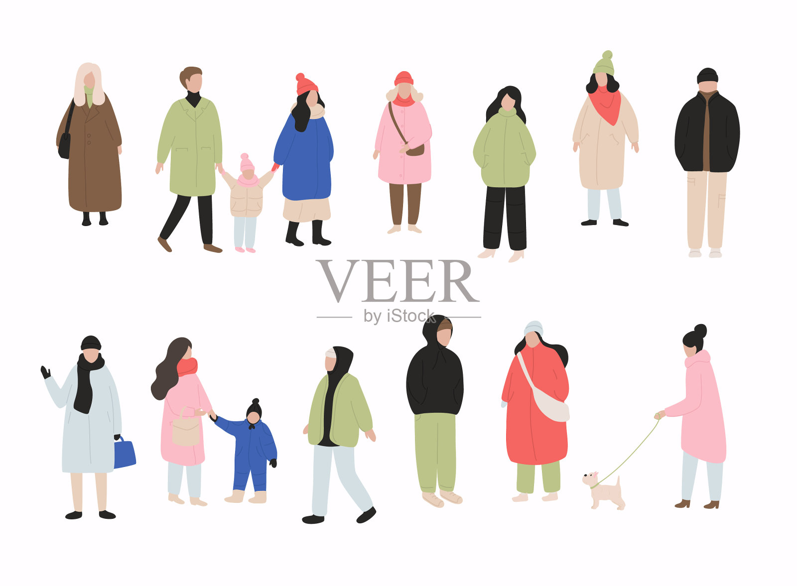 设定卡通人物穿着冬装插画图片素材