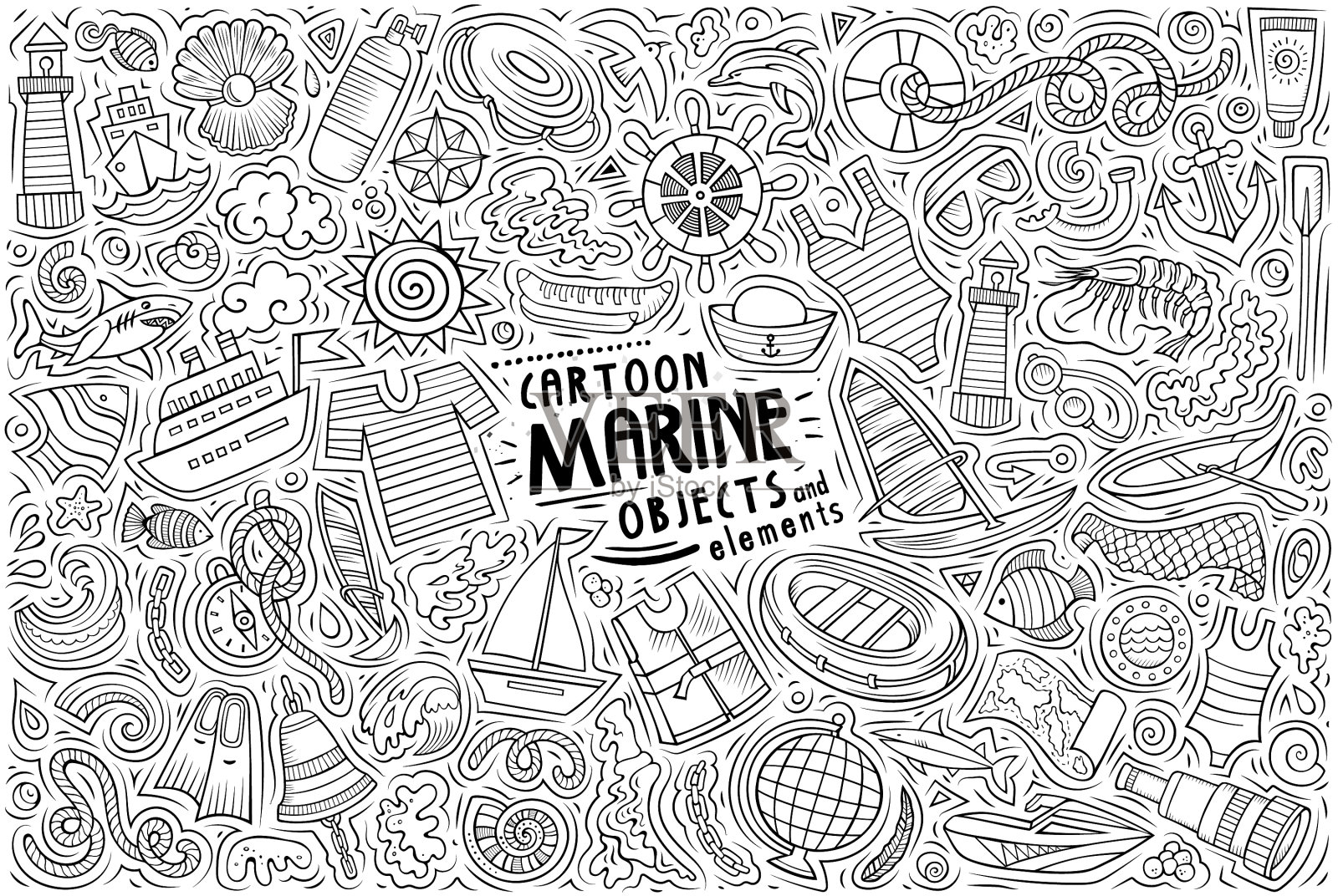 涂鸦漫画集海洋主题项目图标素材