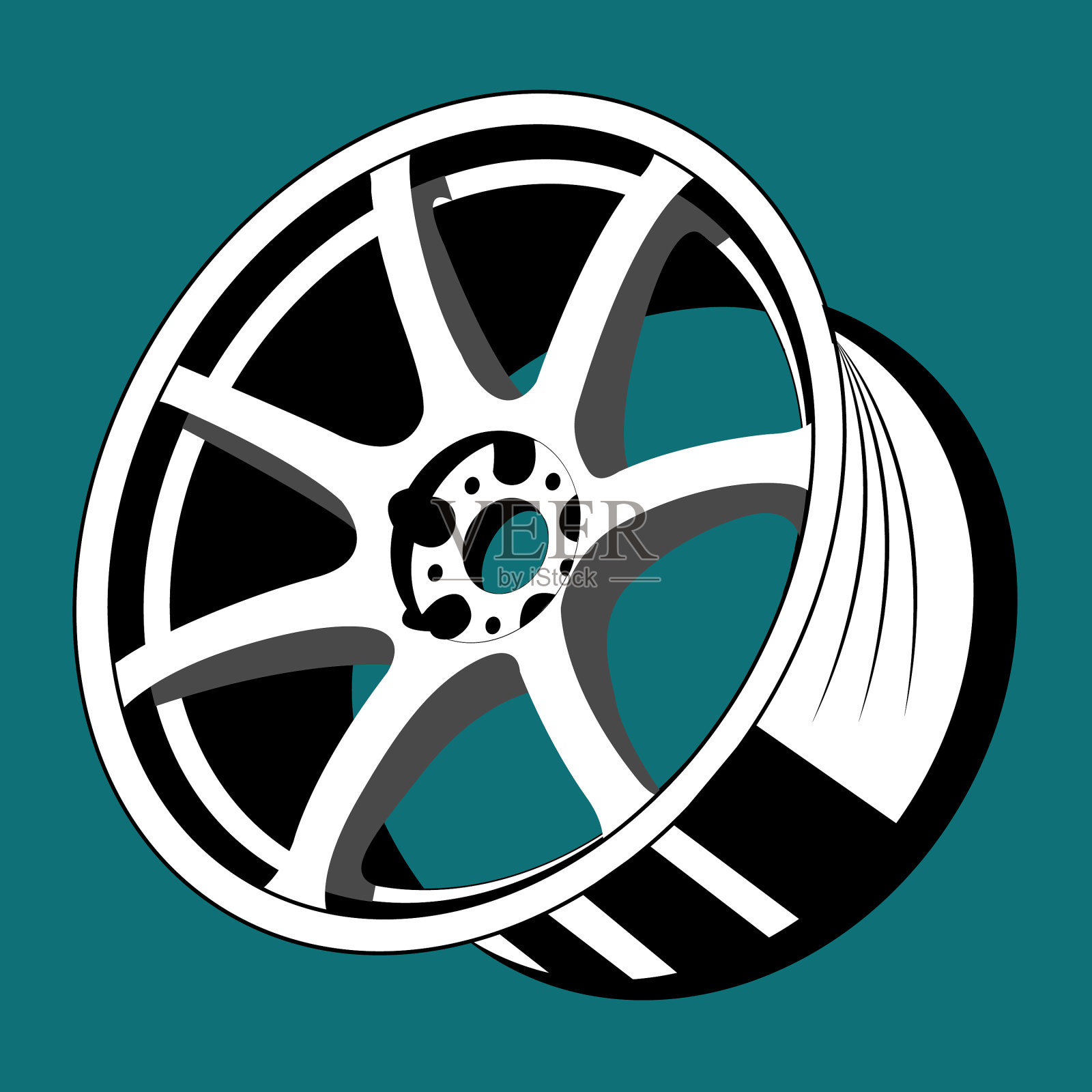 孤立的单色汽车轮辋形象插画图片素材
