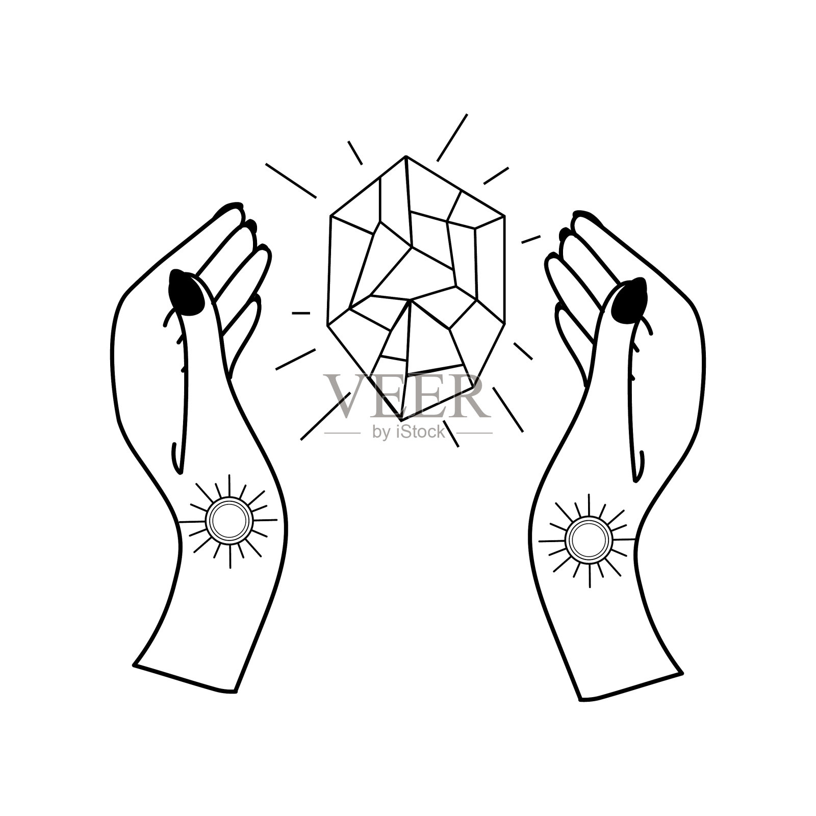 女巫女手与天体水晶标志插画图片素材