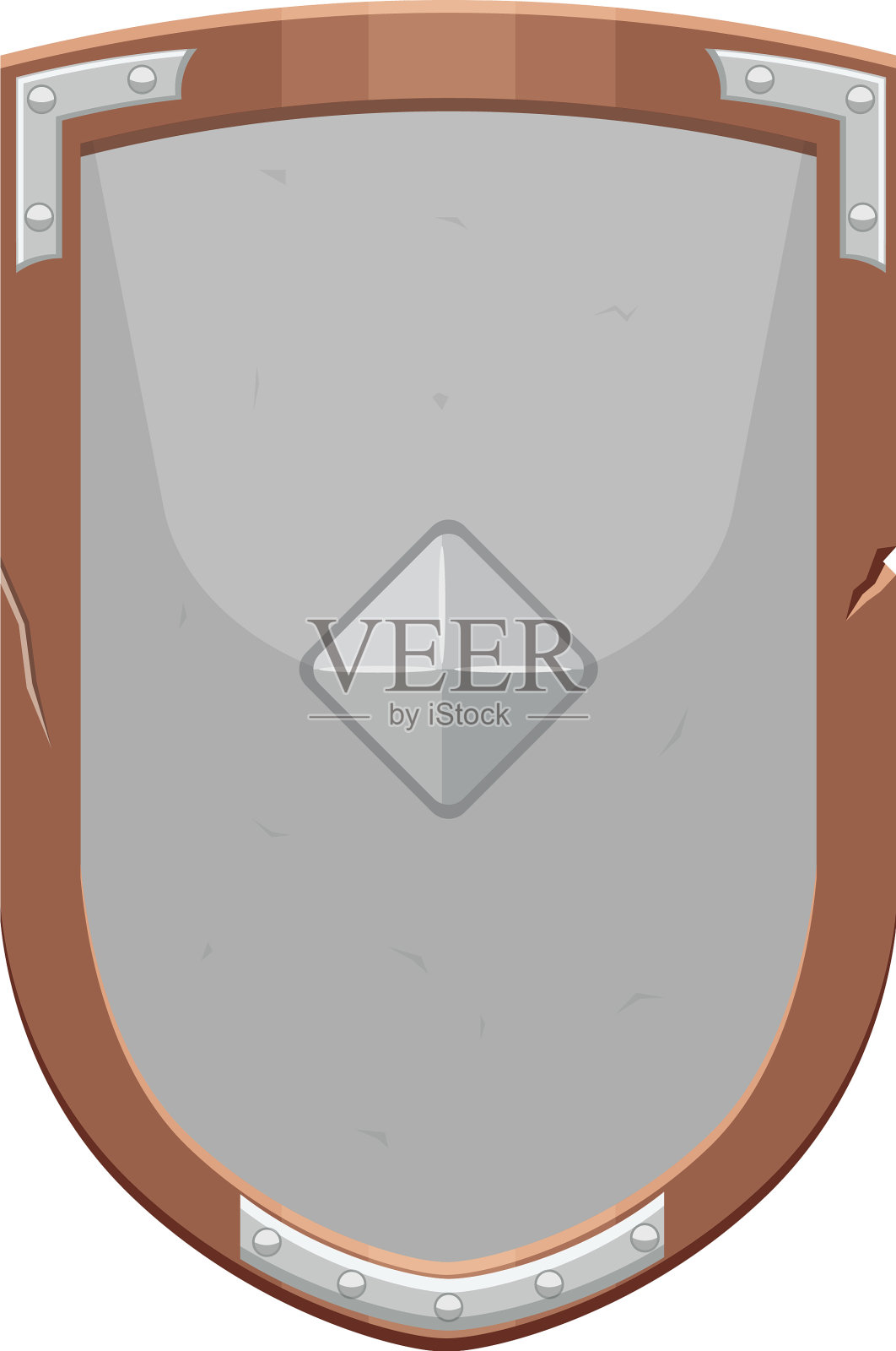 带有木制嵌件的中世纪金属盾牌插画图片素材