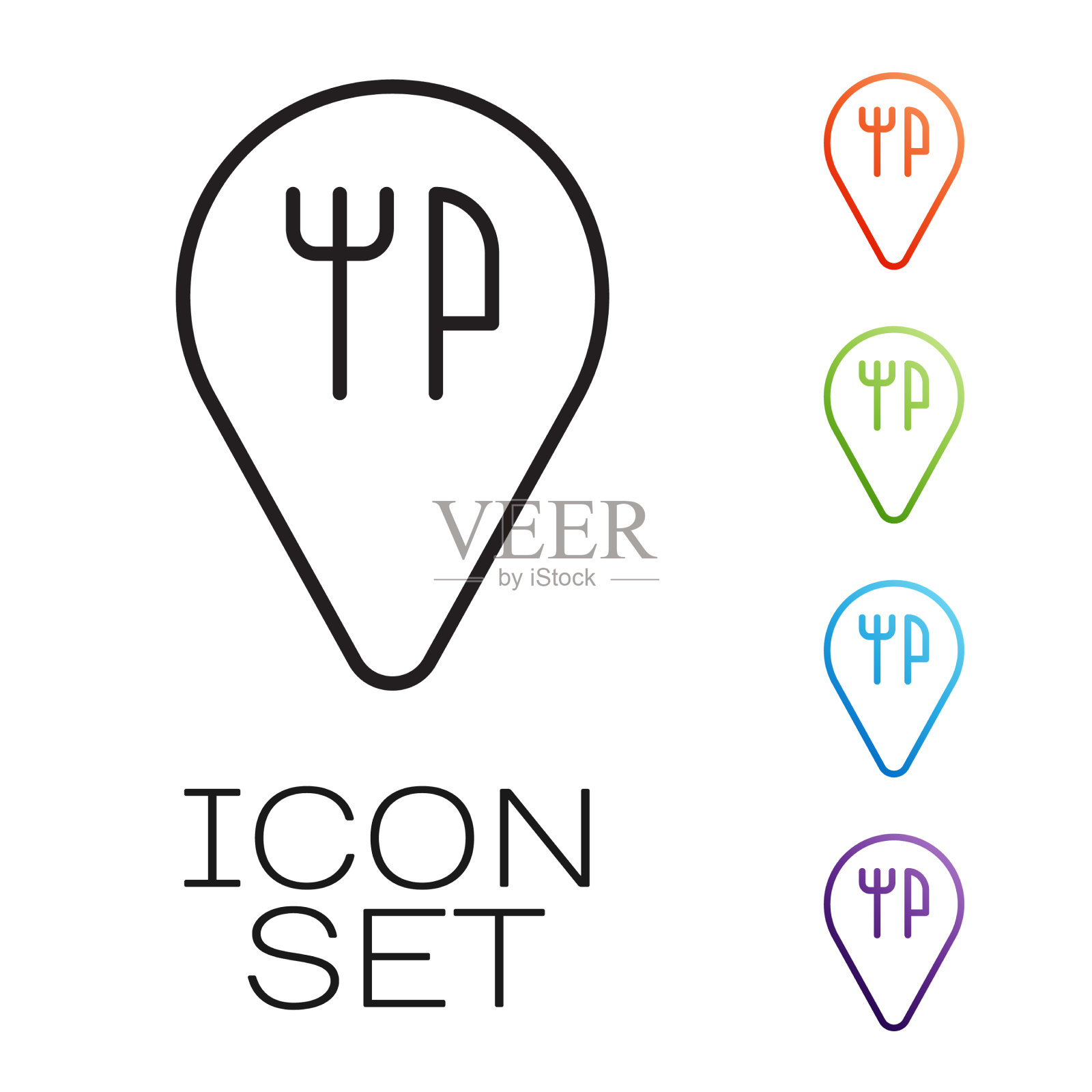 黑线咖啡馆和餐厅位置图标图标素材