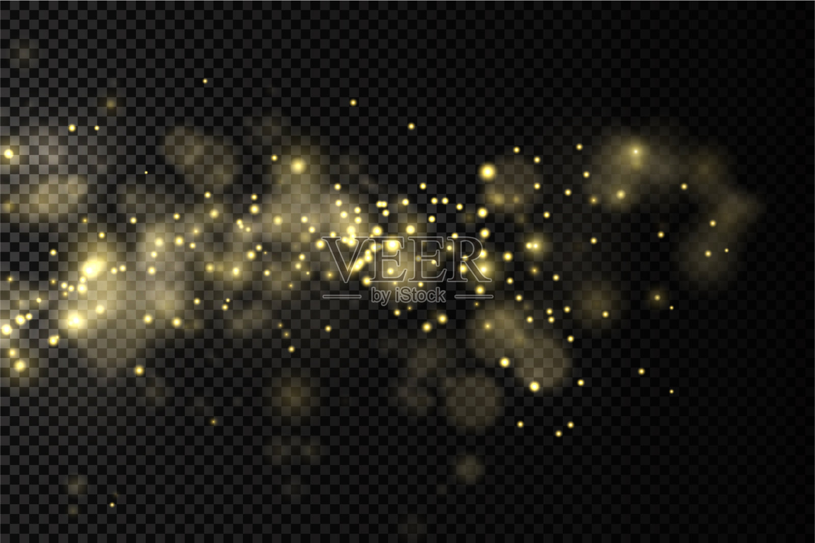 黄色的散景灯闪耀着耀眼的尘埃颗粒插画图片素材