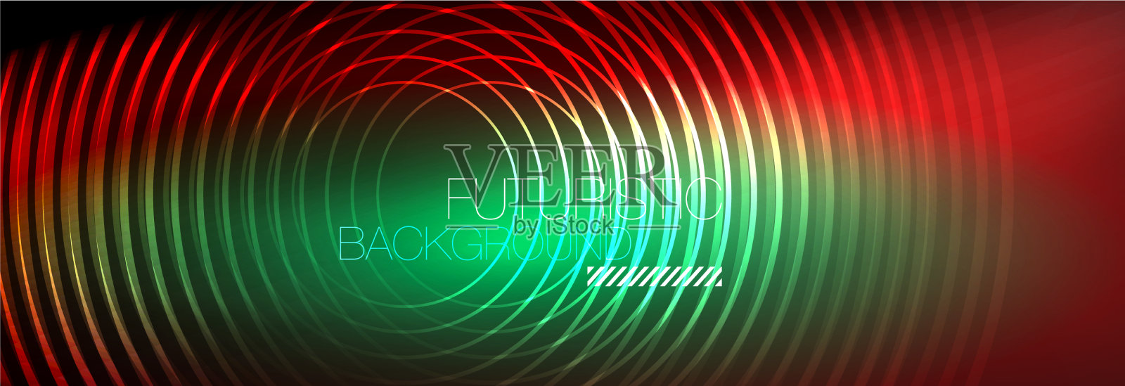 暗抽象背景与发光的霓虹灯圈插画图片素材