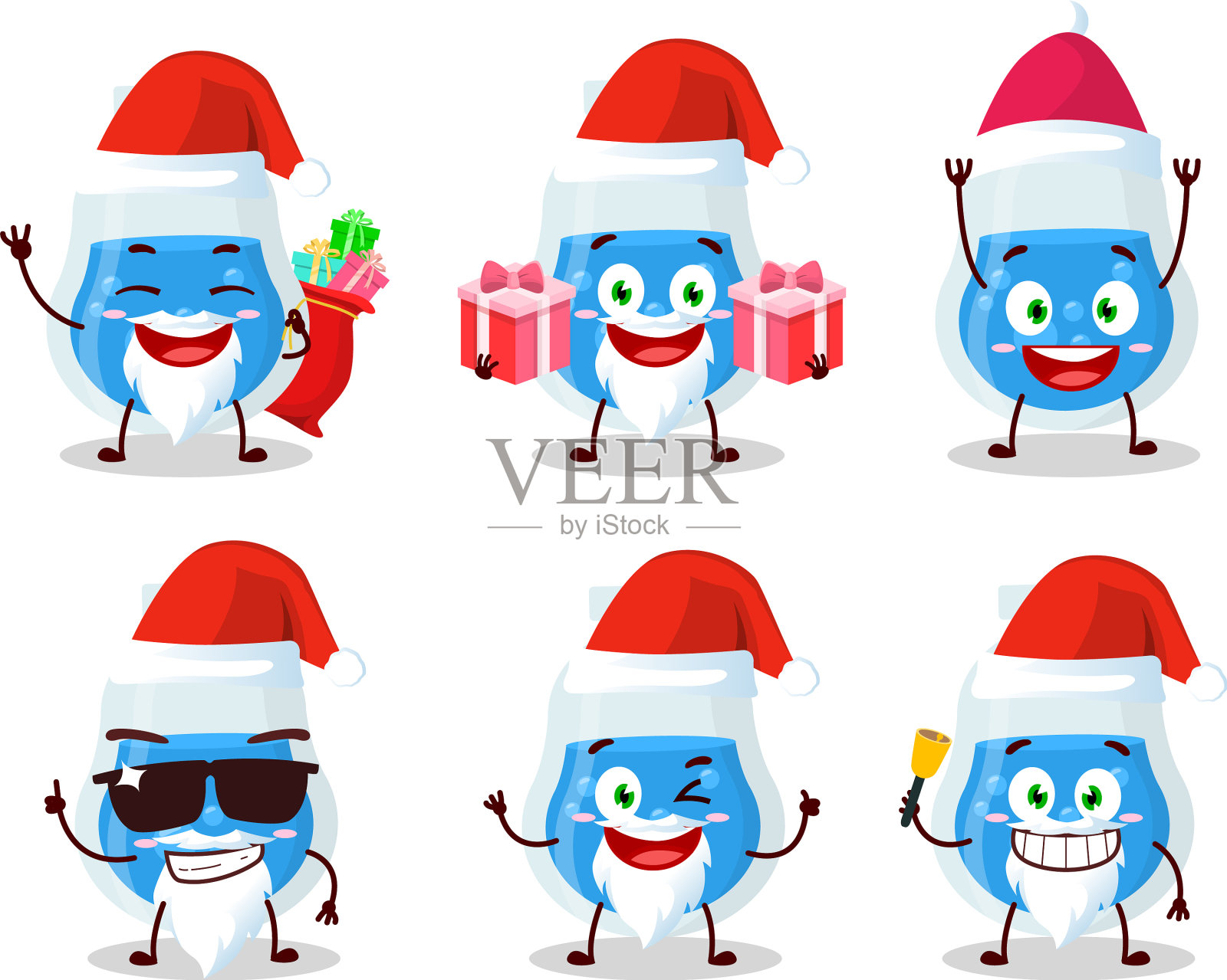 圣诞老人的表情与蓝色的魔药卡通插画图片素材