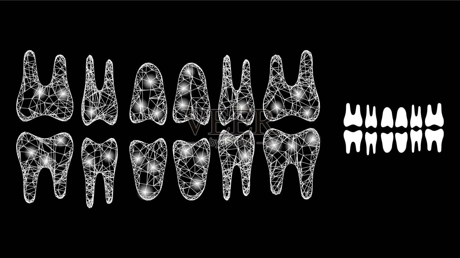 有光泽的网状牙齿下颌有颜色眩光斑点插画图片素材