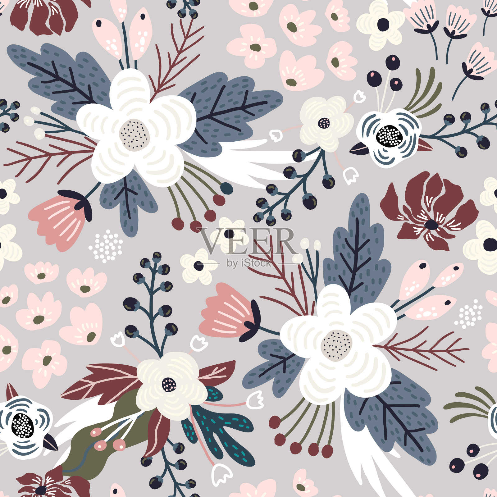 无缝花卉图案创意花卉纹理插画图片素材