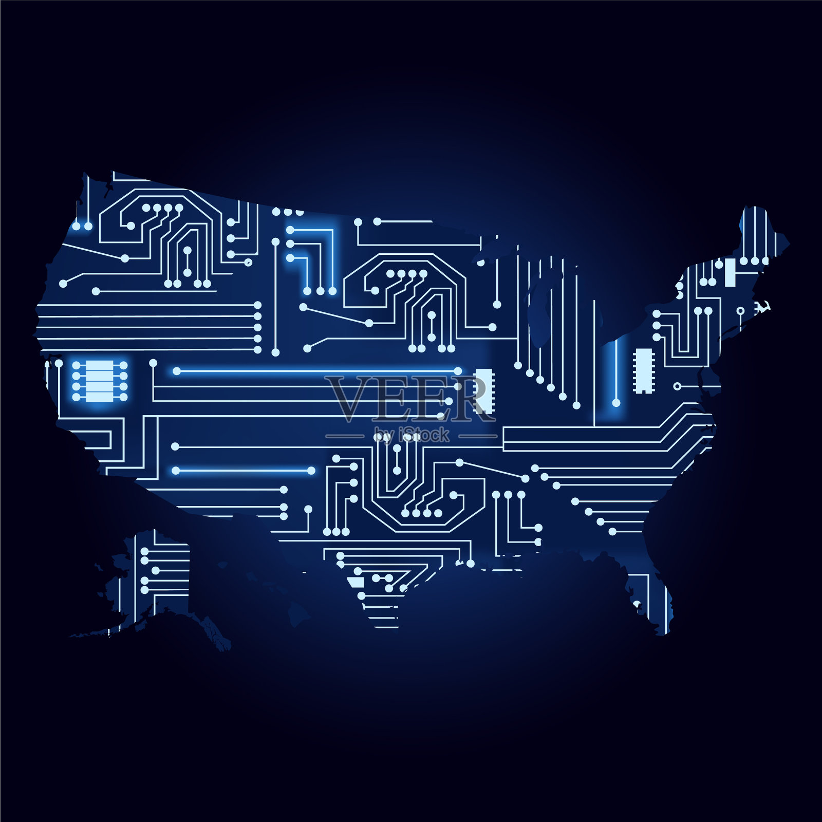 带有电子线路的美国地图插画图片素材