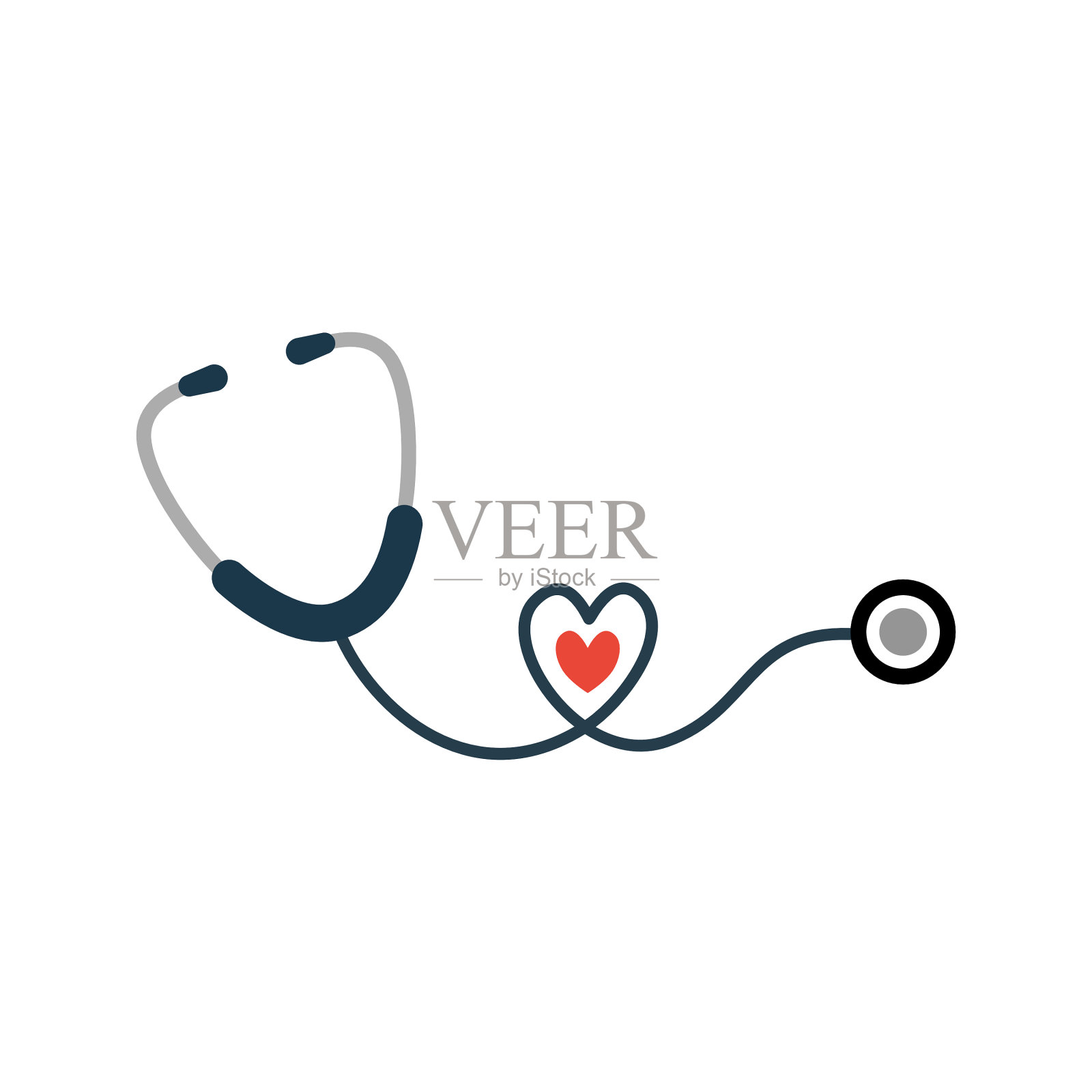 听诊器心脏图标隔离在白色背景上。插画图片素材