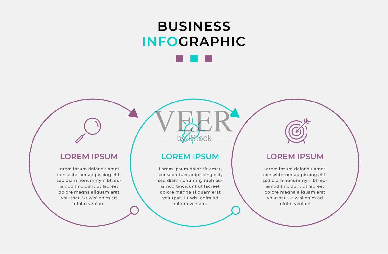 矢量信息图形设计业务模板与图标和3个选项或步骤。可用于流程图，演示文稿，工作流布局，横幅，流程图，信息图插画图片素材