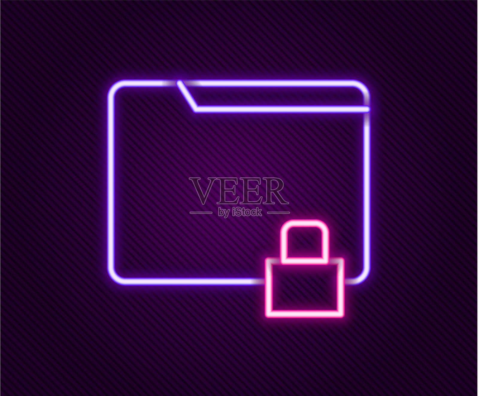 发光的霓虹灯线文件夹和锁定图标隔离插画图片素材