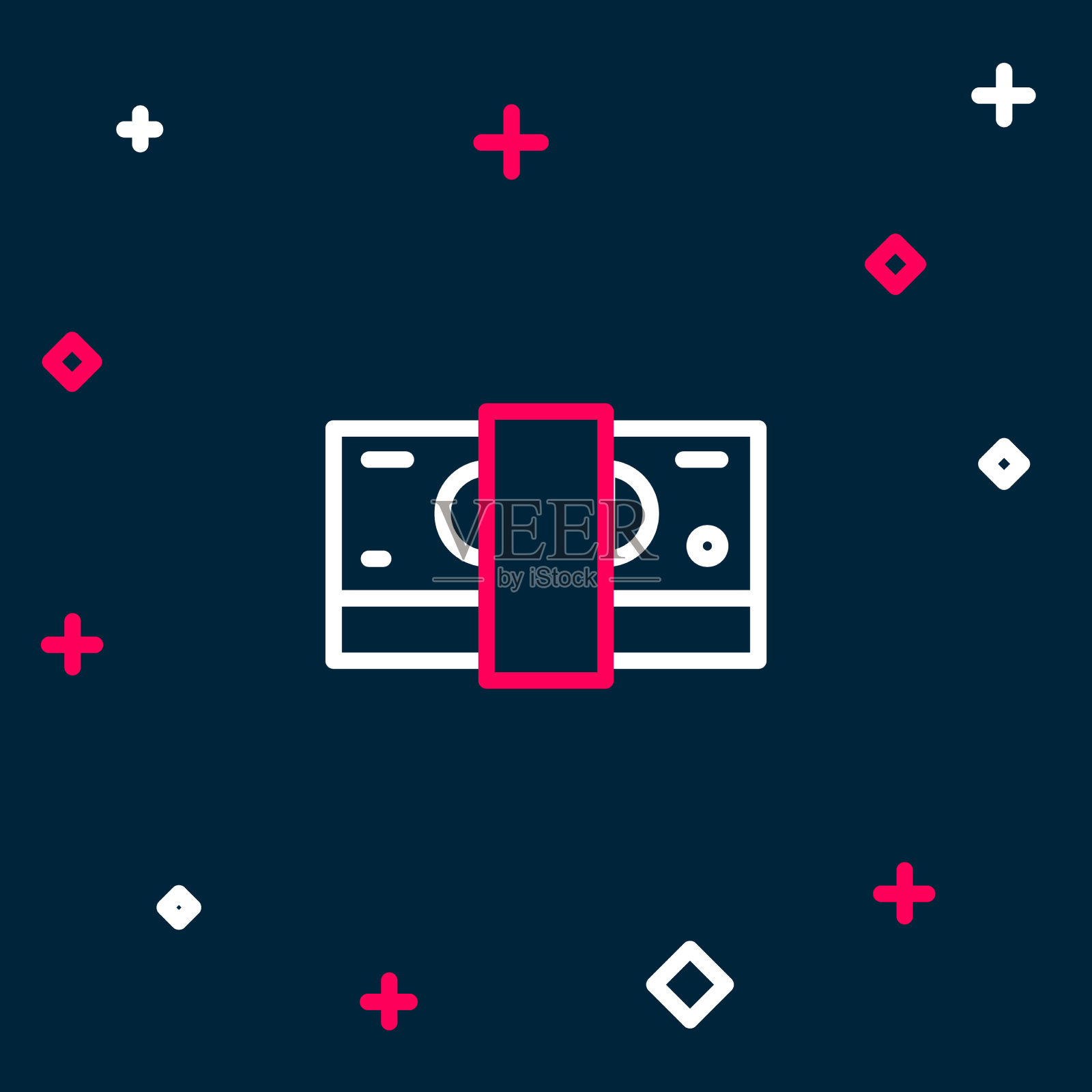 线叠钞票现金图标孤立在蓝色插画图片素材