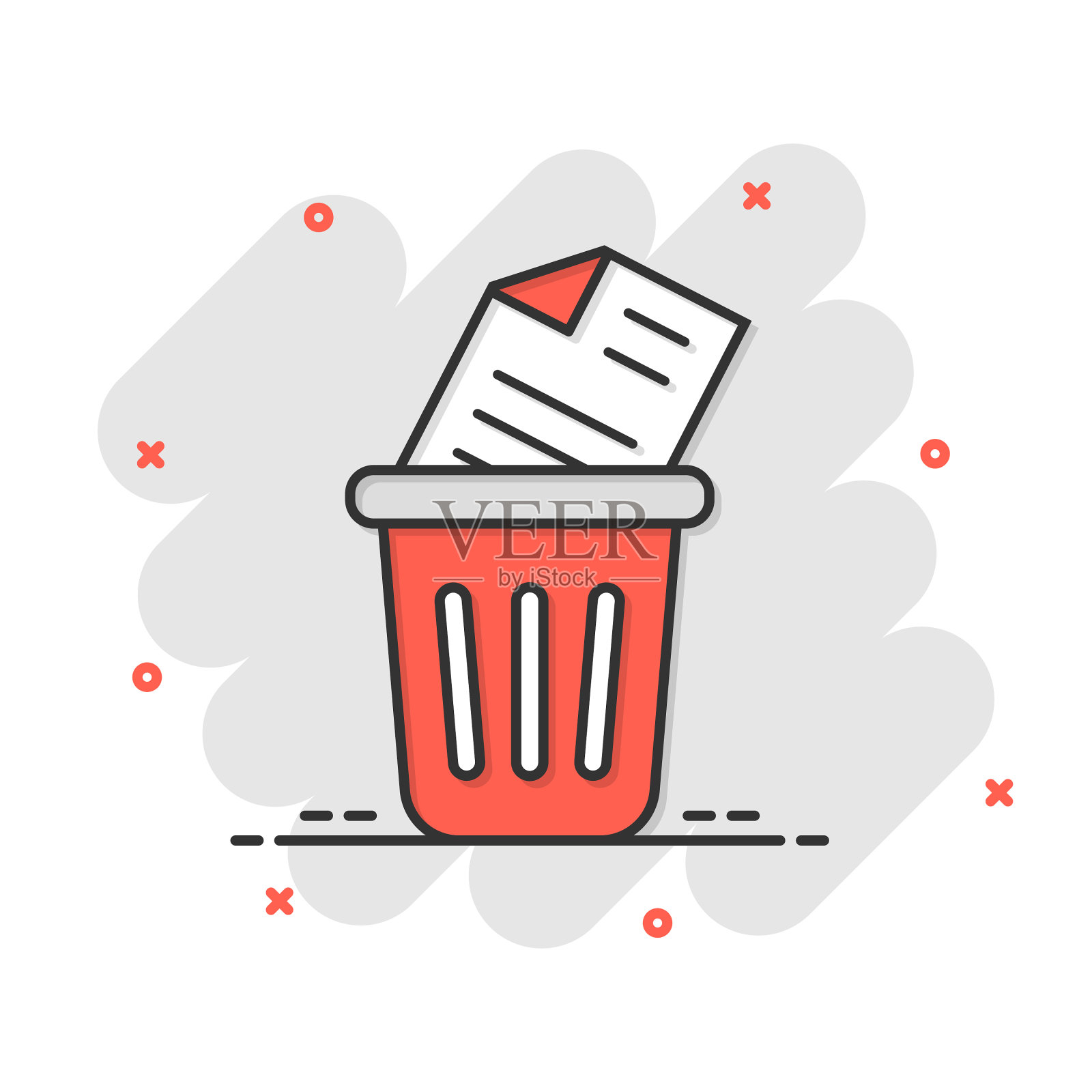 带有漫画风格的文件图标的垃圾桶设计元素图片