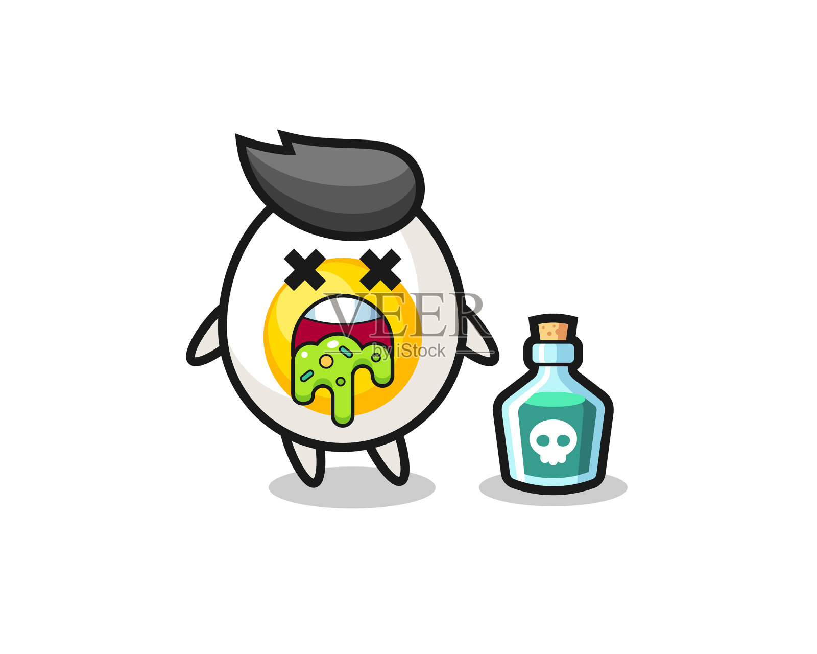 煮熟的鸡蛋，因中毒而呕吐插画图片素材