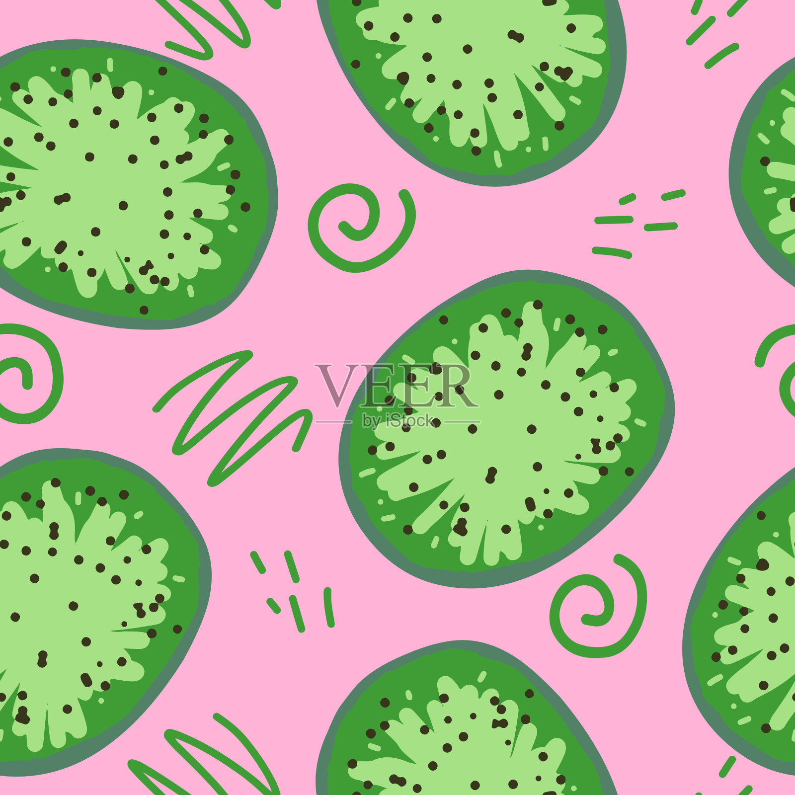 基维和涂鸦无缝图案手绘插画图片素材