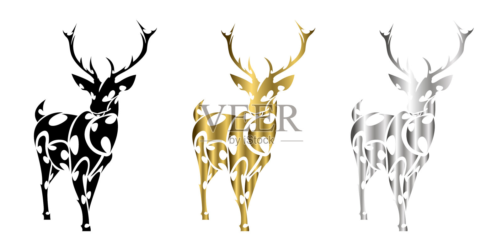 三色黑金银线艺术鹿插画图片素材