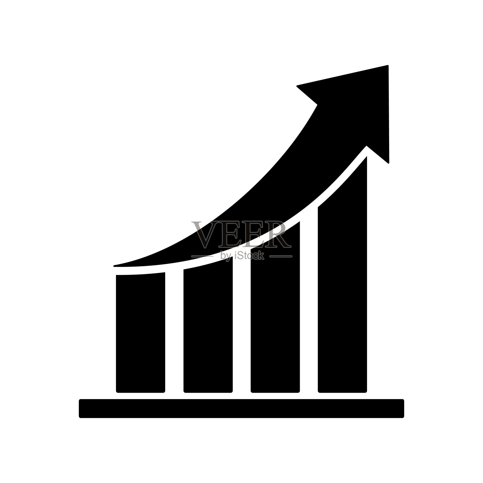 图表或图表图标，增长图形，图标，向上箭头图形孤立在白色背景上，平面设计矢量插图。图标素材