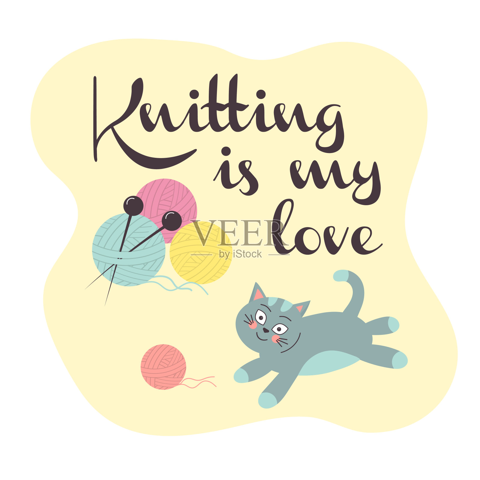 可爱的猫和一个编织球。插画图片素材