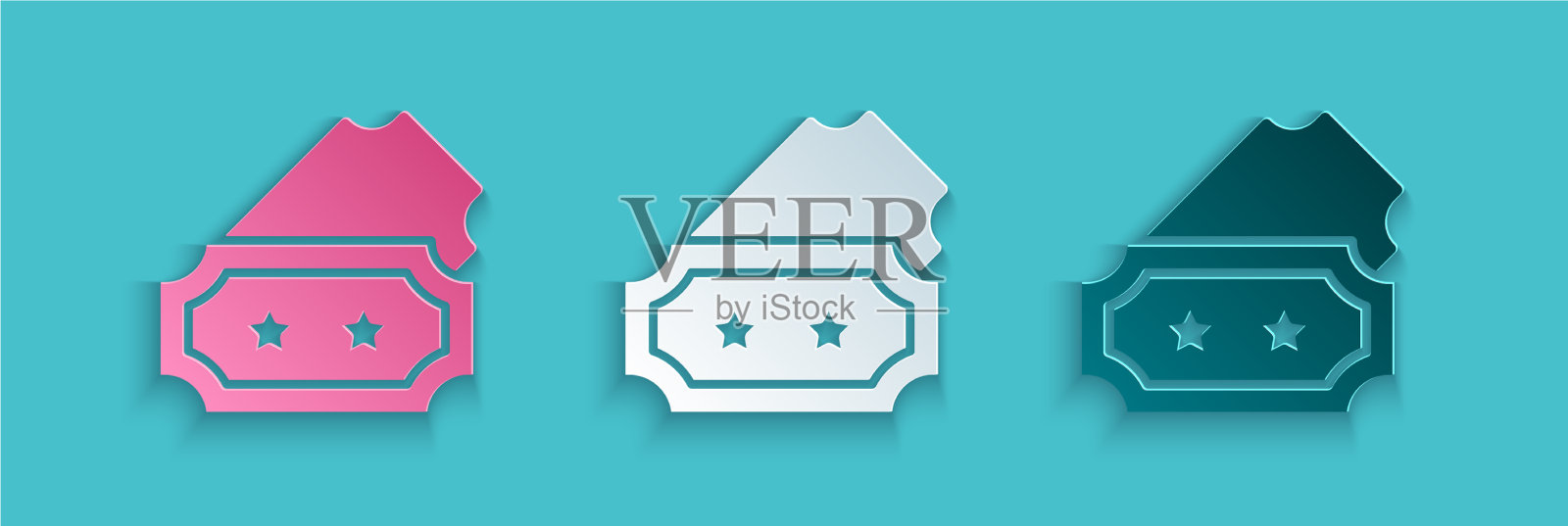 剪纸票图标孤立在蓝色背景插画图片素材