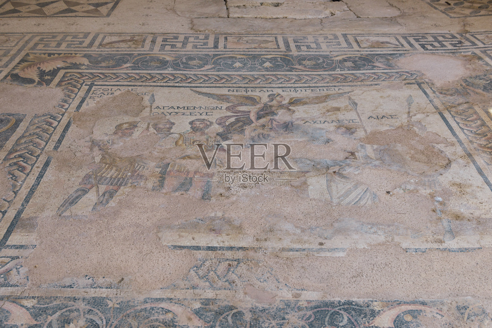 土耳其安塔利亚附近的希腊古城佩尔热的马赛克。帕热是土耳其地中海南部海岸的一座古希腊城市。照片摄影图片