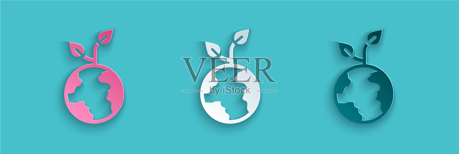 剪纸志愿者队植树图标插画图片素材