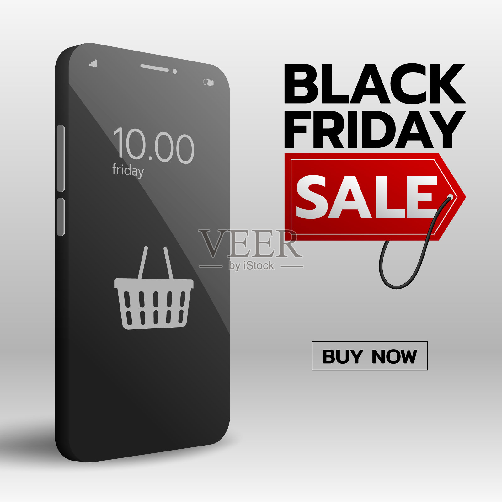 黑色星期五网上购物在智能手机与篮子符号在手机上。全球贸易连接商业技术概念。插画图片素材