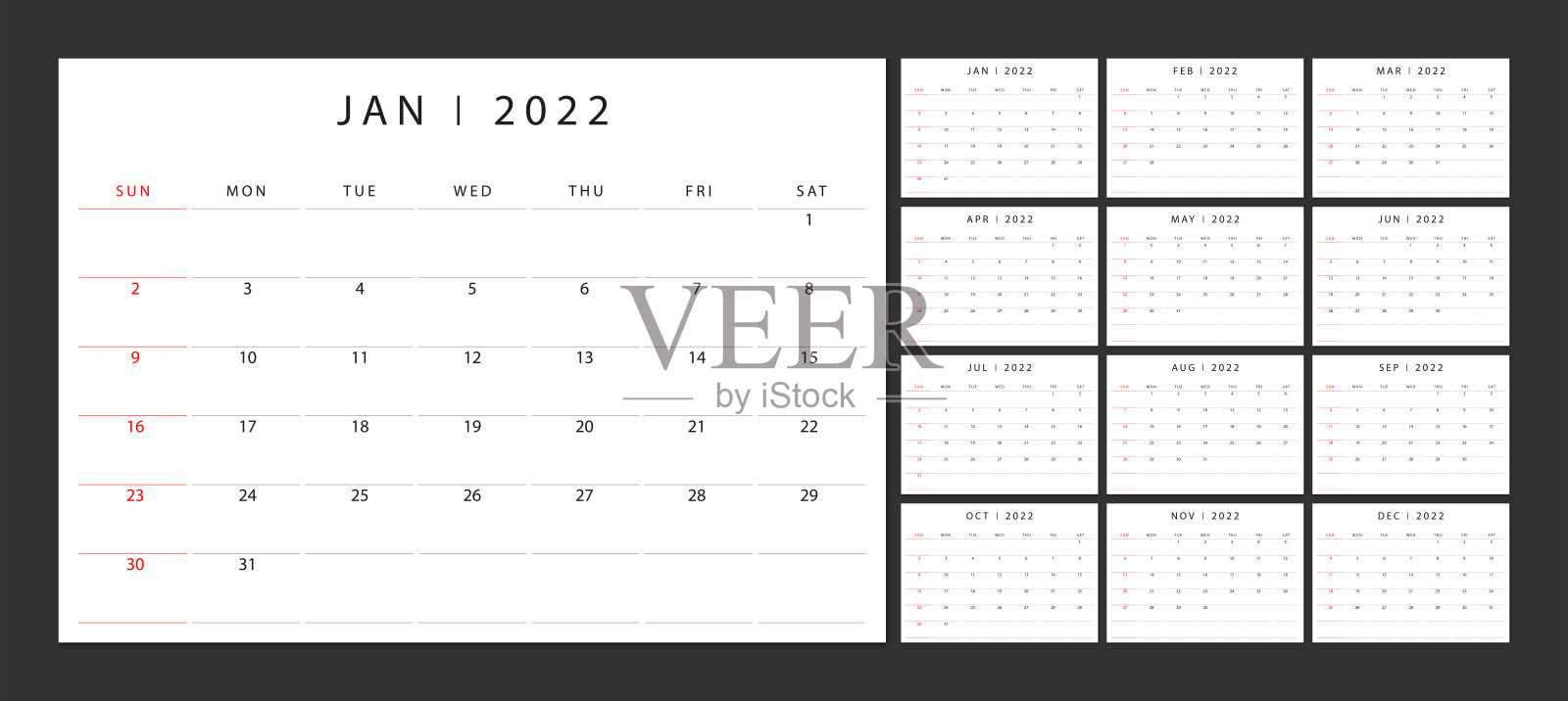 日历2022周开始周日公司设计策划模板。设计模板素材