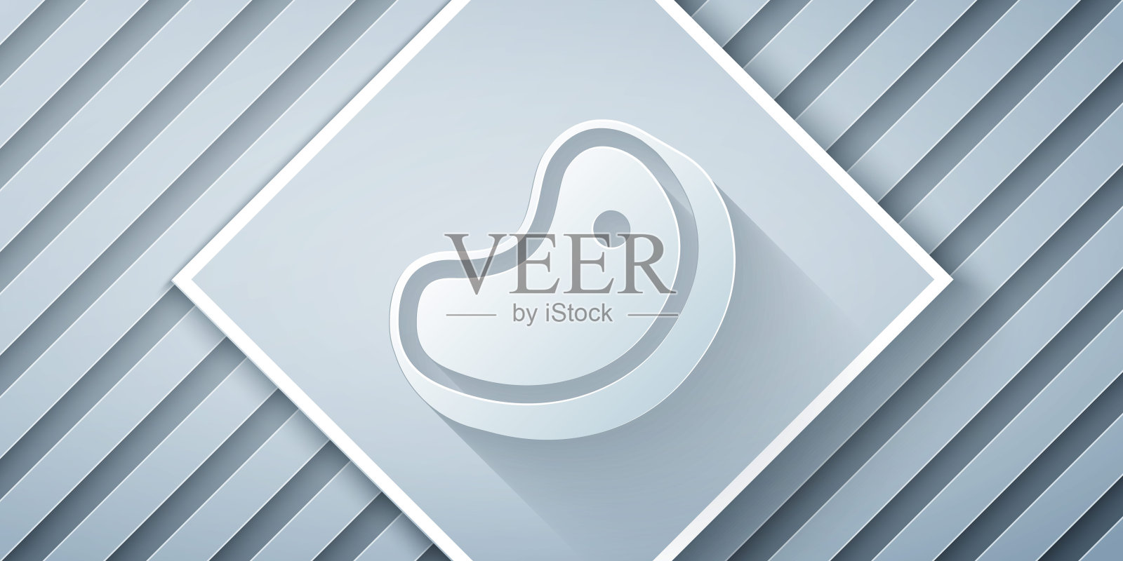 剪纸牛排肉图标孤立在灰色背景。纸艺术风格。向量插画图片素材