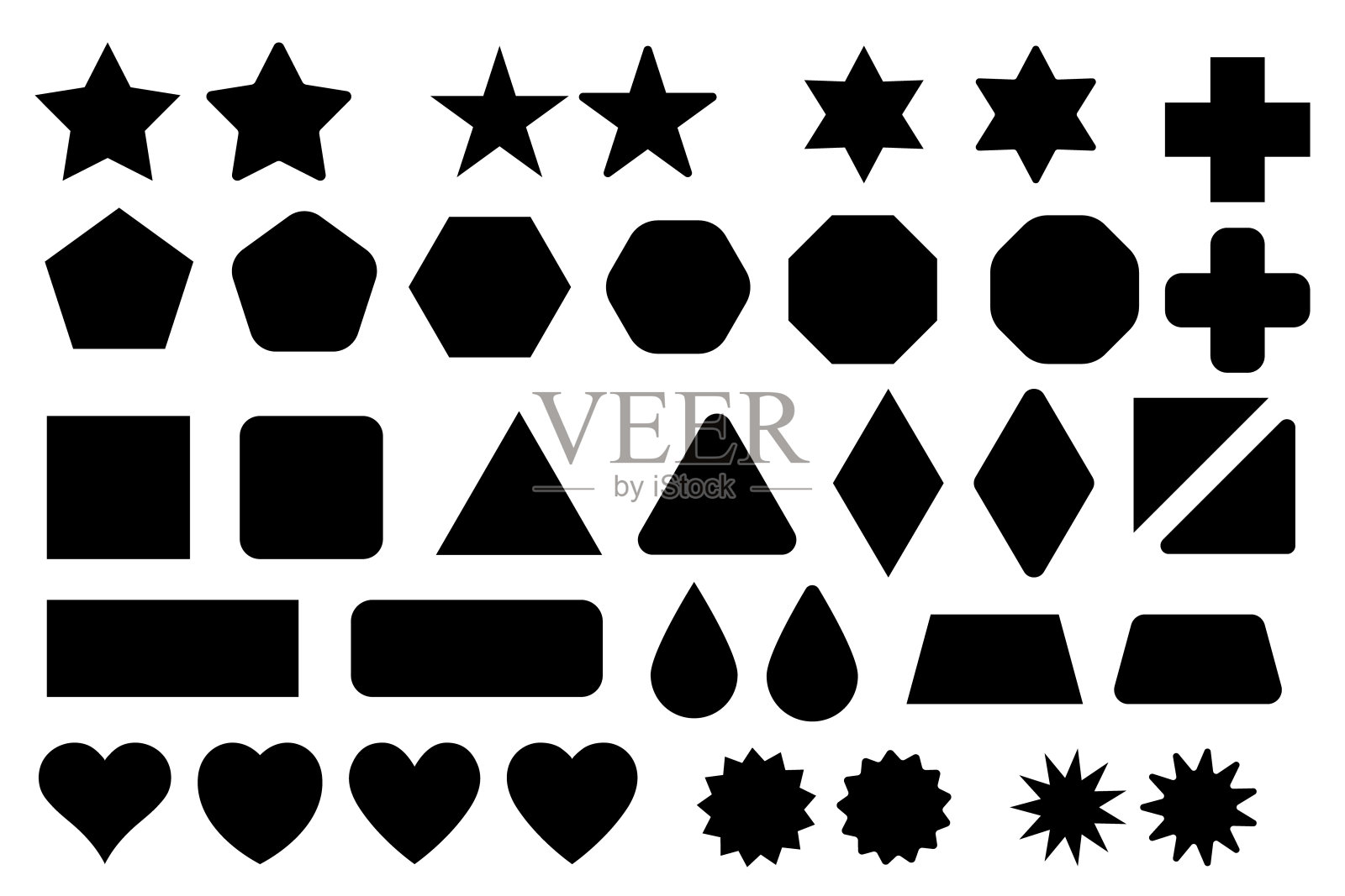 具有锋利和圆角边缘向量集的基本形状元素。插画图片素材